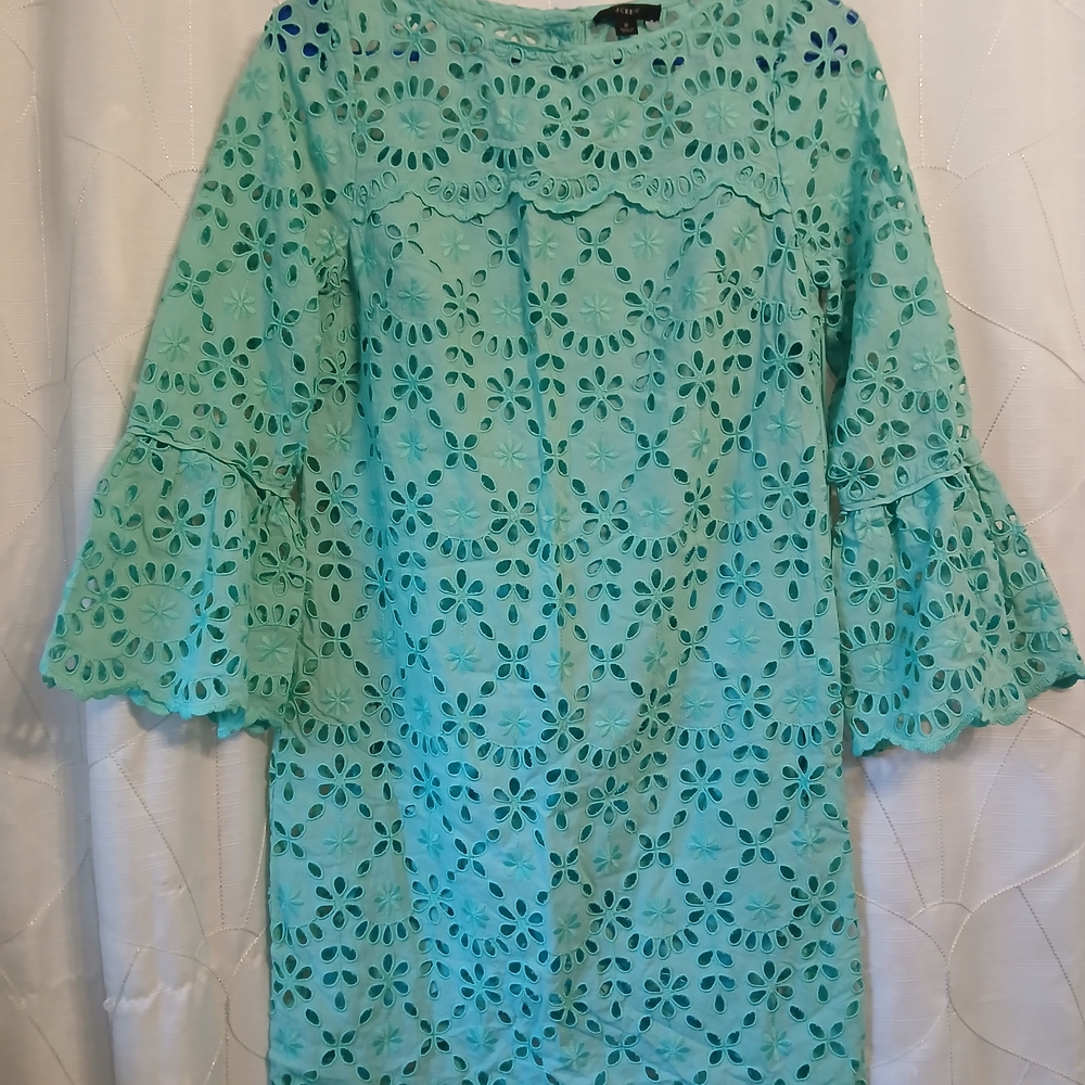 J. Crew Aqua Lace Midi Dress